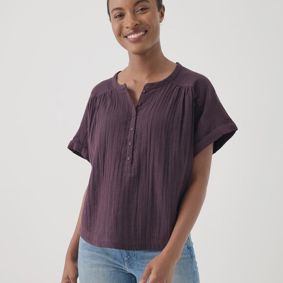 PACT Women's Coastal Double Gauze Pant + Top Set in Plum - Picture 2 of 2